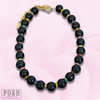 Round bead, rhinestone spacer necklace