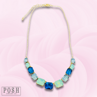 Rectangle rhinestone and chain necklace