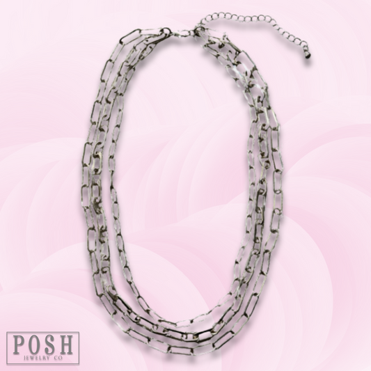 Triple paperclip chain layering necklace