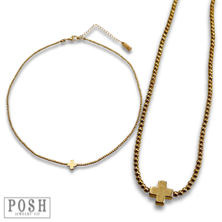 Bead chain cross layering necklace