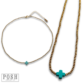 Bead chain cross layering necklace
