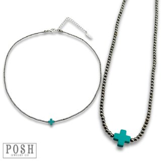 Bead chain cross layering necklace