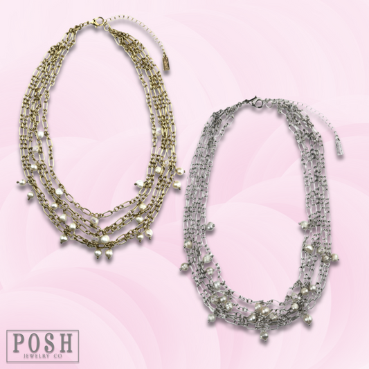 Freshwater pearl multi-drop chain necklace