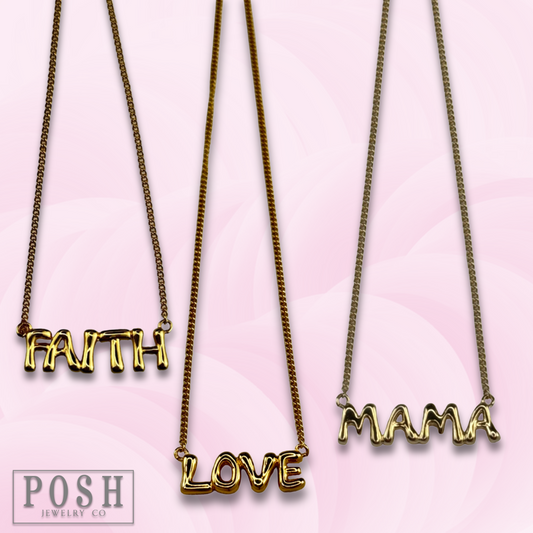 Bubble letter pendant necklace