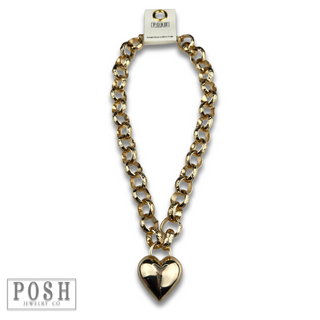 Puffed heart and chunky chain necklace