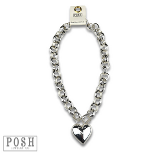 Puffed heart and chunky chain necklace
