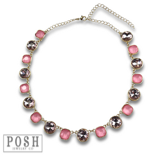 Round and square rhinestone linked necklace