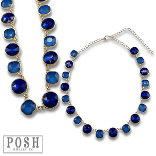 Round and square rhinestone linked necklace