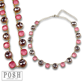 Round and square rhinestone linked necklace