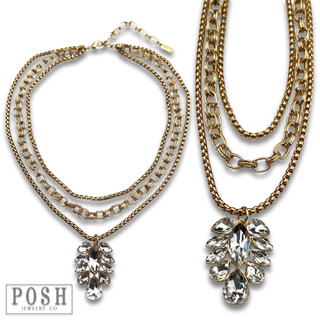 Rhinestone waterfall pendant and chain necklace