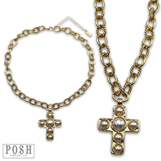 Pearl bead cross necklace