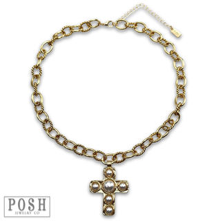 Pearl bead cross necklace