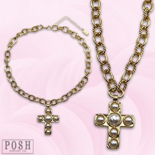 Pearl bead cross necklace
