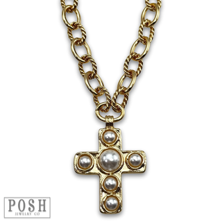 Pearl bead cross necklace