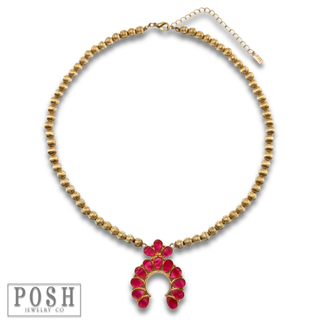 Mother of pearl look squash blossom pendant necklace