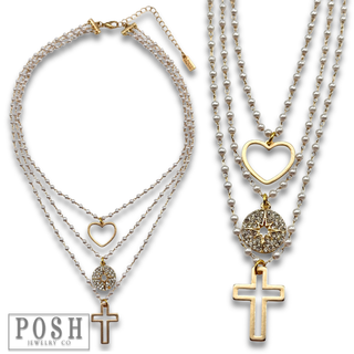 Linked pearl bead charm necklace