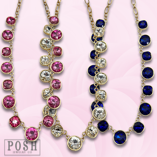 Round and square rhinestone linked necklace