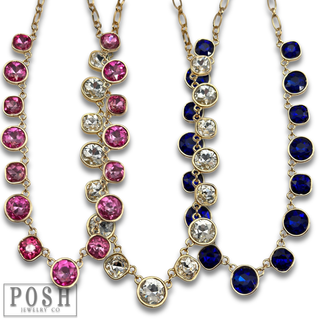 Round and square rhinestone linked necklace