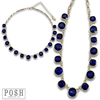 Round and square rhinestone linked necklace