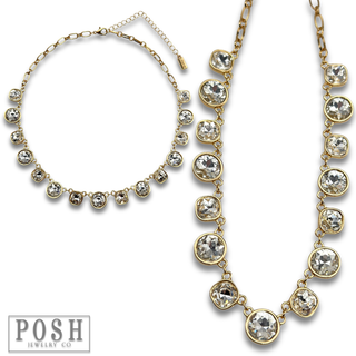 Round and square rhinestone linked necklace