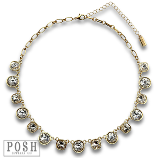 Round and square rhinestone linked necklace