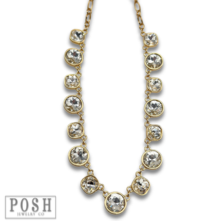 Round and square rhinestone linked necklace