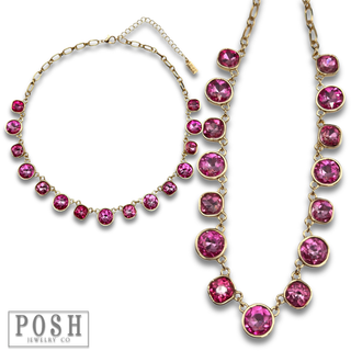 Round and square rhinestone linked necklace