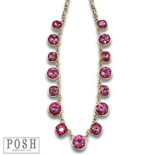 Round and square rhinestone linked necklace