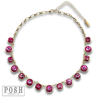 Round and square rhinestone linked necklace