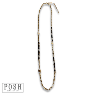 Bead and gold chain long necklace