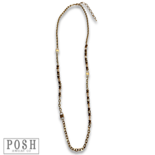 Bead and gold chain long necklace