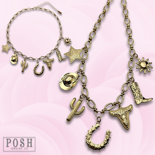 Gold western charm necklace