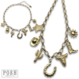 Gold western charm necklace