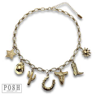 Gold western charm necklace