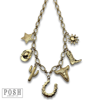 Gold western charm necklace