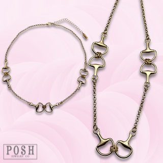 Shiny gold equestrian horse bit necklace