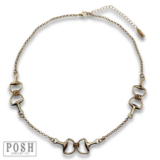 Shiny gold equestrian horse bit necklace