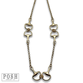 Shiny gold equestrian horse bit necklace