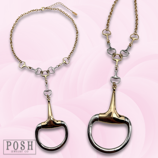 Mixed metal equestrian horse bit necklace