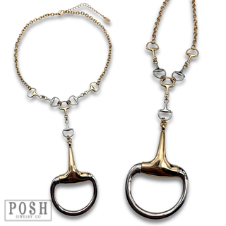 Mixed metal equestrian horse bit necklace