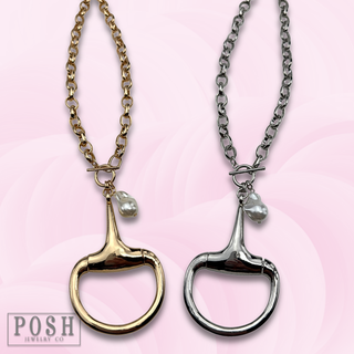 Large equestrian horse bit charm necklace
