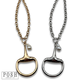 Large equestrian horse bit charm necklace