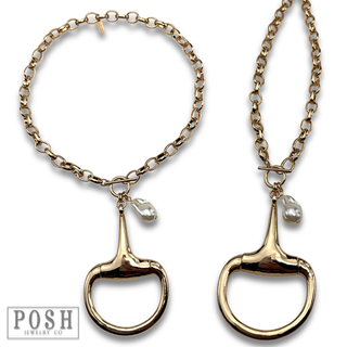 Large equestrian horse bit charm necklace