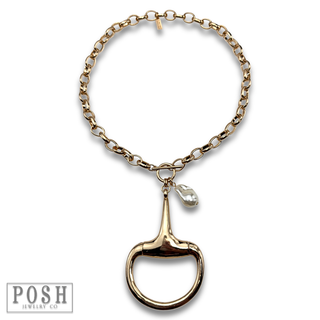Large equestrian horse bit charm necklace