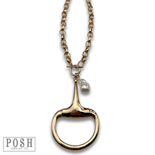 Large equestrian horse bit charm necklace