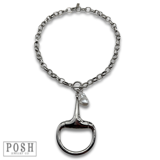 Large equestrian horse bit charm necklace