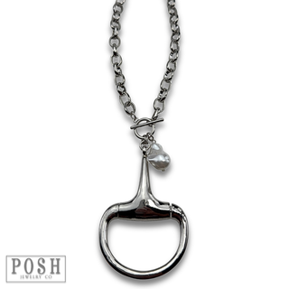 Large equestrian horse bit charm necklace