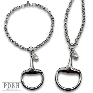 Large equestrian horse bit charm necklace