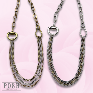 Multi-chain equestrian horse bit charm necklace
