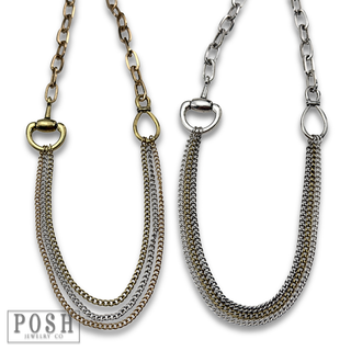 Multi-chain equestrian horse bit charm necklace